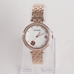 Women Chain Wrist Watch Rosegold C White