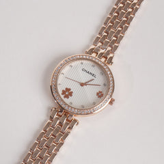 Women Chain Wrist Watch Rosegold C White