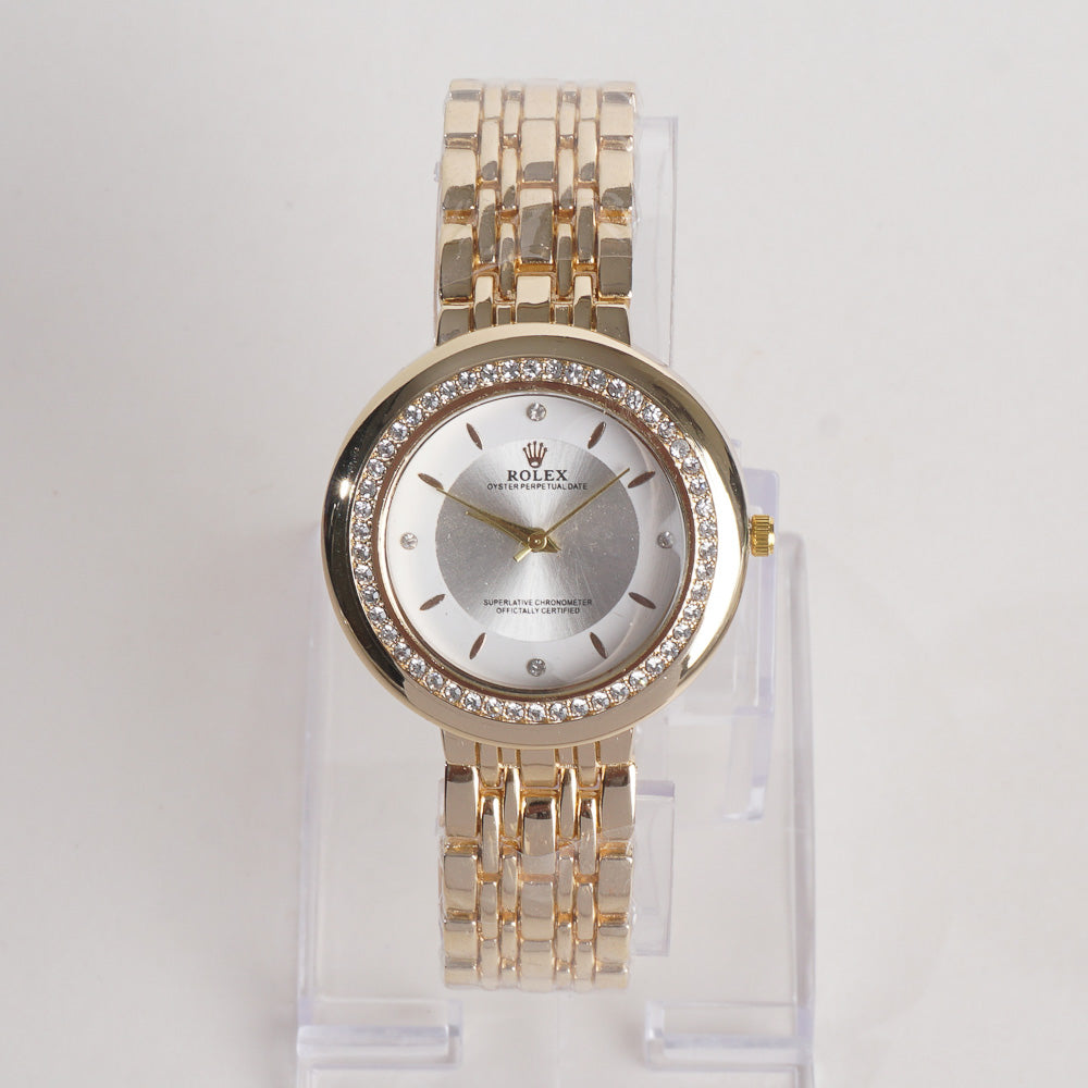 Women Chain Wrist Watch Golden With White Dial R