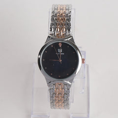 Two Tone Women Stylish Chain Wrist Watch Silver&Rosegold With Black Dial