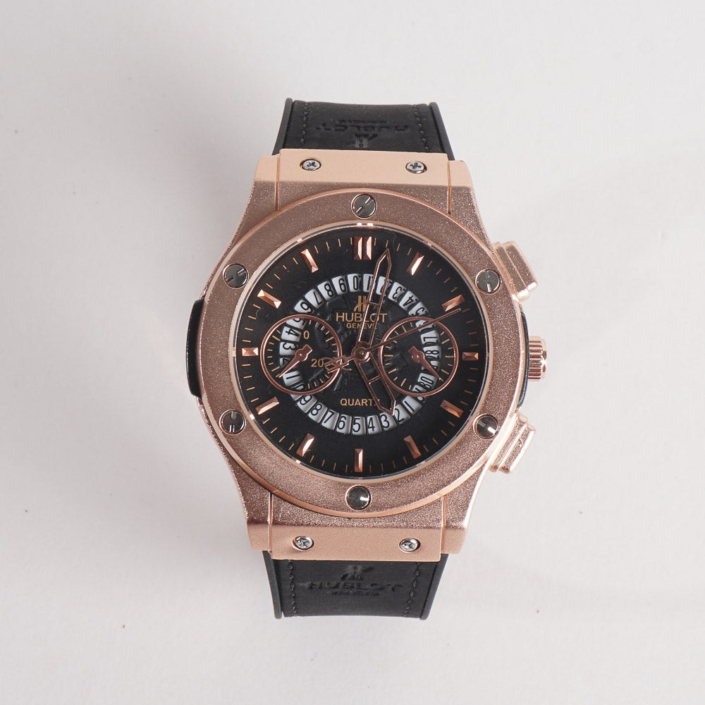 Men Casual Watch Golden Dial With Black Strap