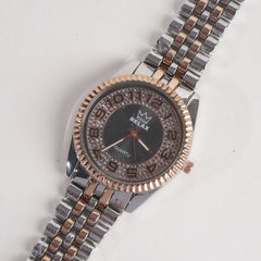Two Tone Women Stylish Chain Wrist Watch Black Dial