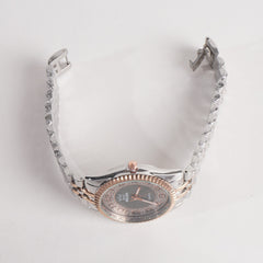 Two Tone Women Stylish Chain Wrist Watch Black Dial