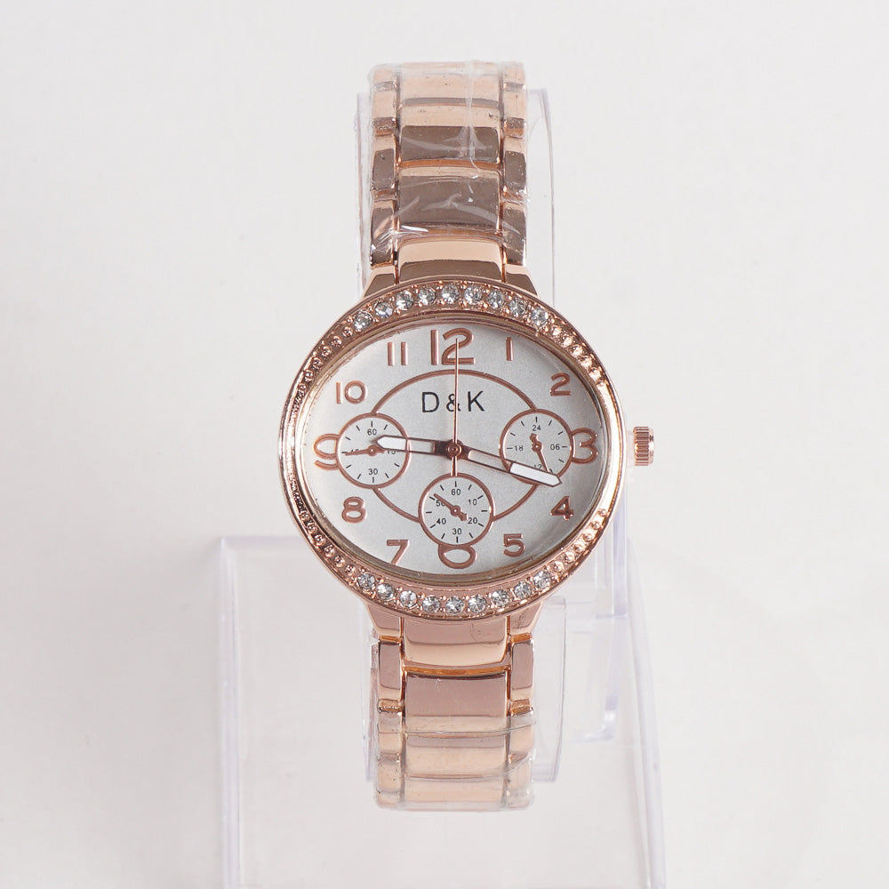 Women Stylish Chain Wrist Watch Rosegold With White Dial
