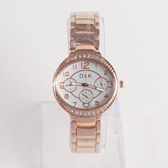 Women Stylish Chain Wrist Watch Rosegold With White Dial