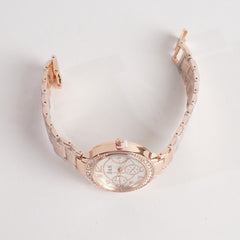 Women Stylish Chain Wrist Watch Rosegold With White Dial