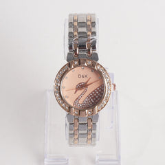 Two Tone Women Stylish Chain Wrist Watch Rosegold Dial