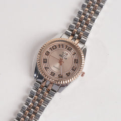 Two Tone Women Stylish Chain Wrist Watch Rosegold Dial