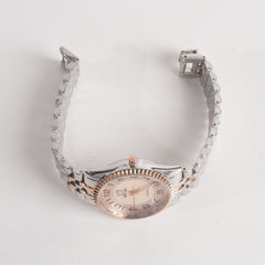 Two Tone Women Stylish Chain Wrist Watch Rosegold Dial