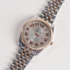 Two Tone Women Stylish Chain Wrist Watch White Dial