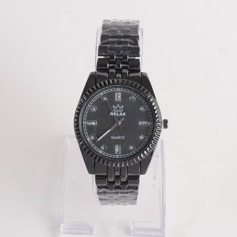 Women Stylish Chain Wrist Watch Black With Black Dial