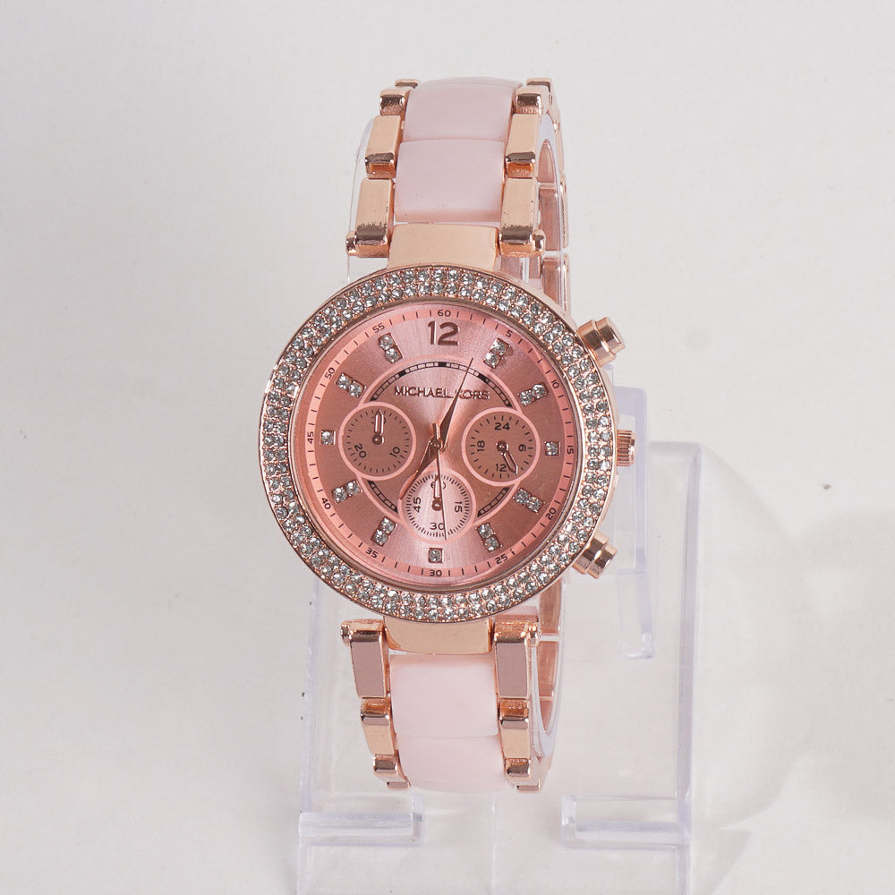 Women Chain Wrist Watch MK Rosegold Pink
