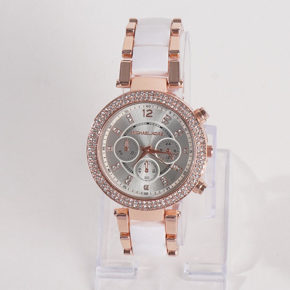 Women Chain Wrist Watch MK Rosegold White