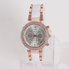 Women Chain Wrist Watch MK Rosegold White