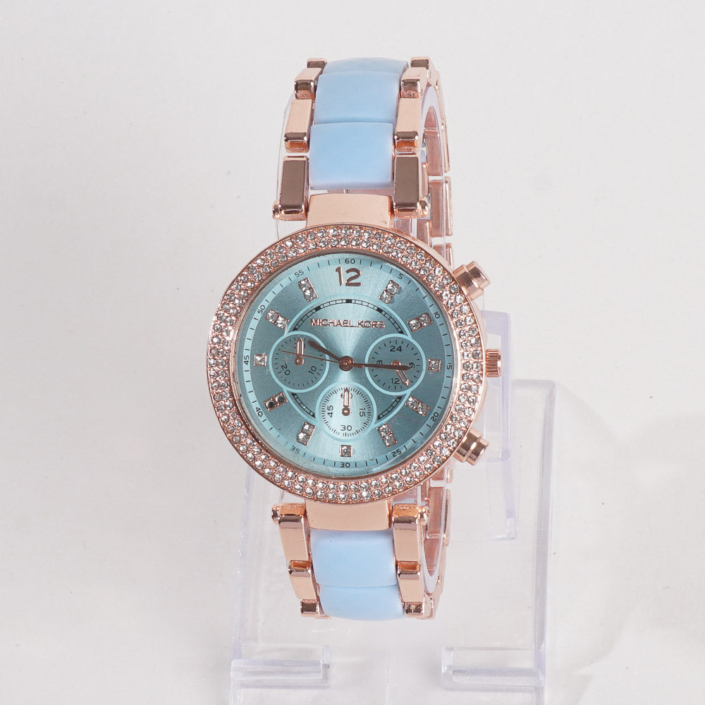 Women Chain Wrist Watch MK Rosegold Cyan