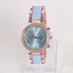Women Chain Wrist Watch MK Rosegold Cyan