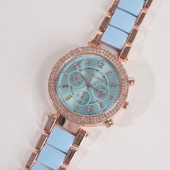 Women Chain Wrist Watch MK Rosegold Cyan