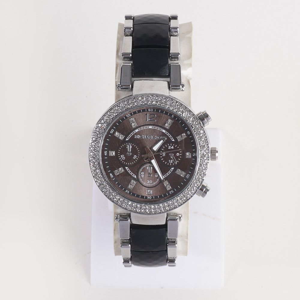 Women Chain Wrist Watch MK Silver Black