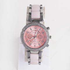 Women Chain Wrist Watch MK Silver Pink