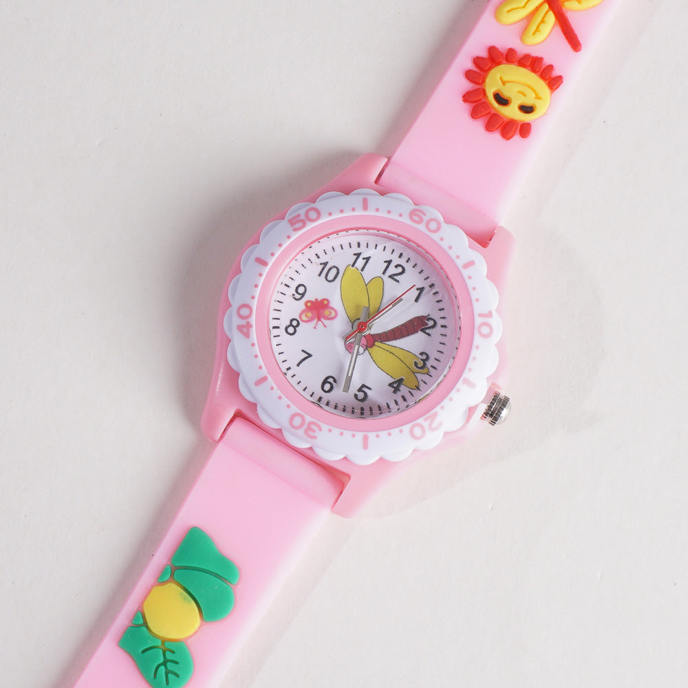 Kids Flower Design Watch Pink