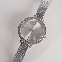 Two Tone Women Stylish Chain Wrist Watch Silver&Golden With White Dial MK