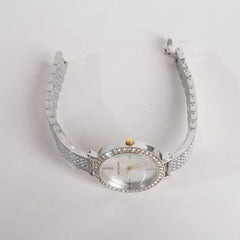 Two Tone Women Stylish Chain Wrist Watch Silver&Golden With White Dial MK