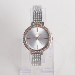 Two Tone Women Stylish Chain Wrist Watch Silver&Rosegold White Dial MK