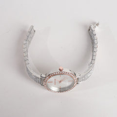 Two Tone Women Stylish Chain Wrist Watch Silver&Rosegold White Dial MK