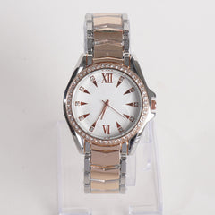Two Tone Women Stylish Chain Wrist Watch Silver&Rosegold With White Dial G