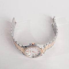 Two Tone Women Stylish Chain Wrist Watch Silver&Rosegold With White Dial G