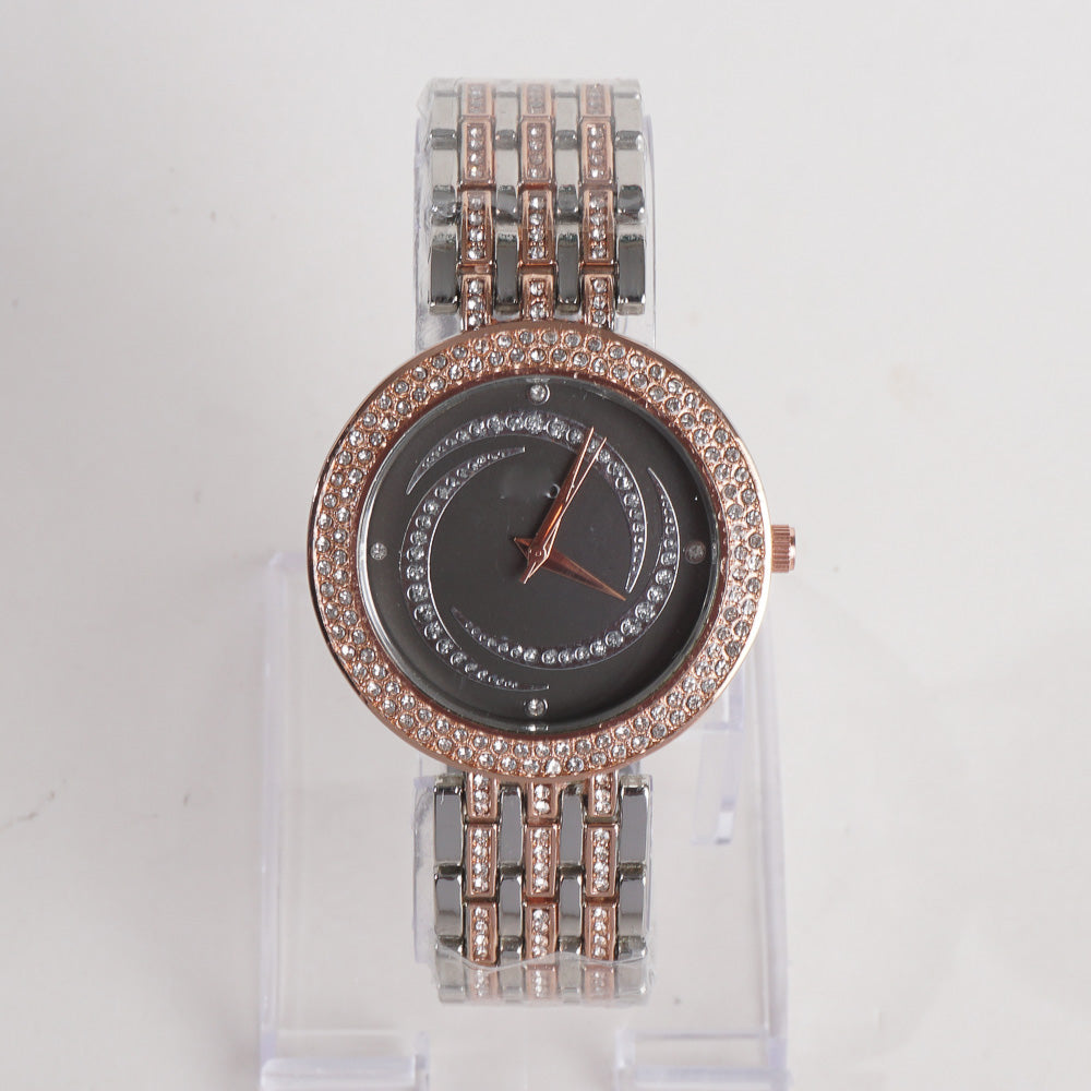 Two Tone Women Stylish Chain Wrist Watch Silver&Rosegold D