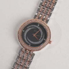 Two Tone Women Stylish Chain Wrist Watch Silver&Rosegold D
