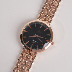 Women Stylish Chain Wrist Watch Rosegold With Black Dial O