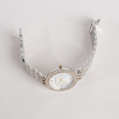 Two Tone Women Stylish Chain Wrist Watch Silver&Golden With White Dial