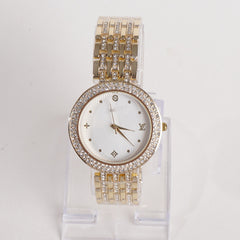 Women Stylish Chain Wrist Watch Golden With White Dial