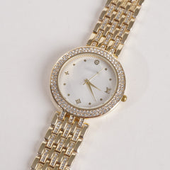 Women Stylish Chain Wrist Watch Golden With White Dial