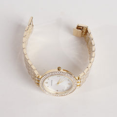 Women Stylish Chain Wrist Watch Golden With White Dial