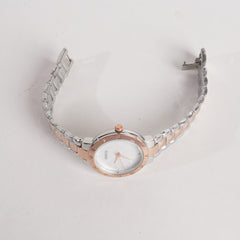 Two Tone Women Stylish Chain Wrist Watch Silver&Rosegold With White Dial G