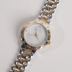 Two Tone Women Stylish Chain Wrist Watch Silver&Golden With White Dial G