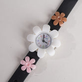 Rubber Strap Flower Dial Wrist Watch Black
