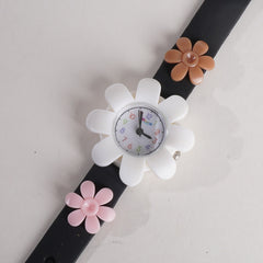 Rubber Strap Flower Dial Wrist Watch Black