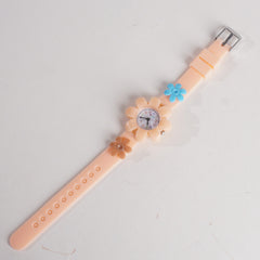 Rubber Strap Flower Dial Wrist Watch Light Orange