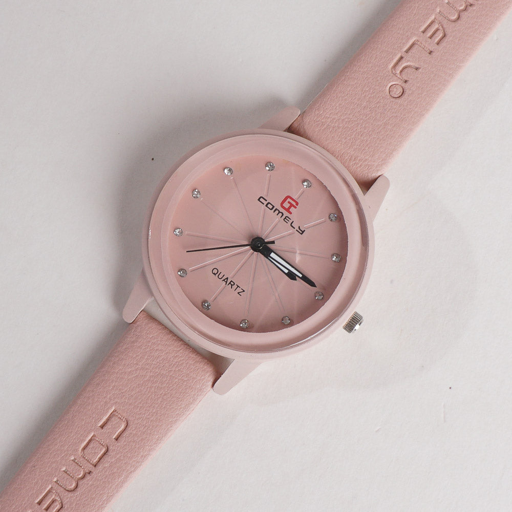Comely Women Band Wrist Watch Pink