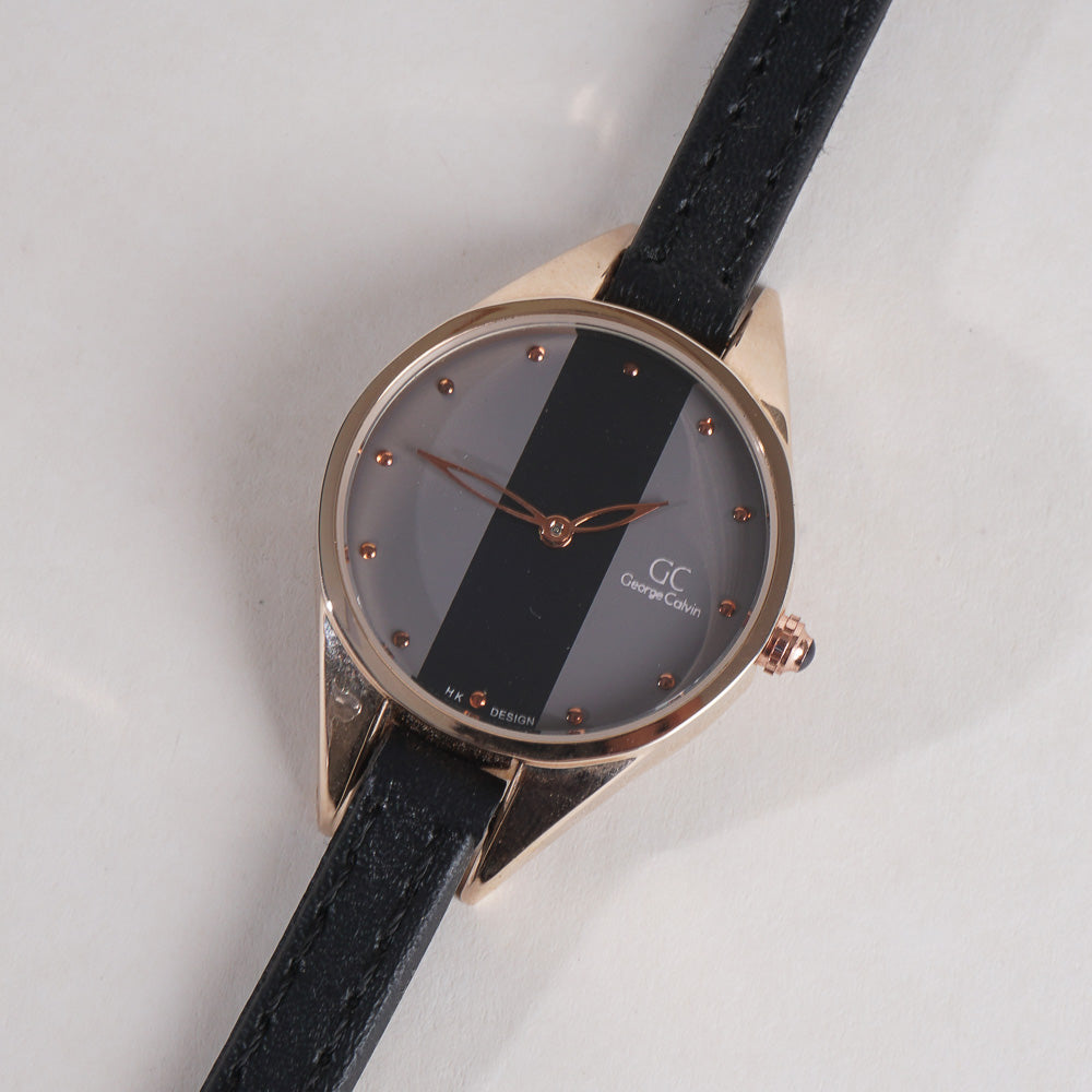 BLACK STRAP GOLDEN DIAL WOMEN WATCH