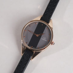 BLACK STRAP GOLDEN DIAL WOMEN WATCH
