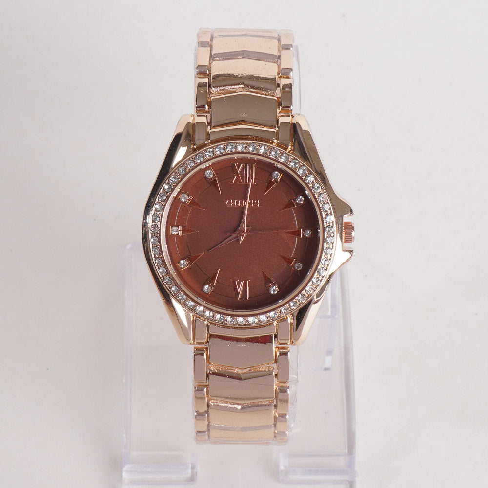 Women Stylish Chain Wrist Watch Rosegold With Brown Dial G