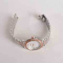 Two Tone Women Stylish Chain Wrist Watch Silver & Rosegold With White Dial V