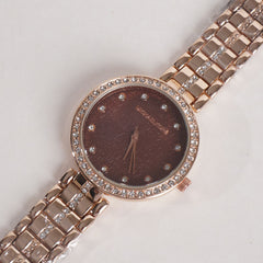 Women Stylish Chain Wrist Watch Rosegold With Brown Dial MK