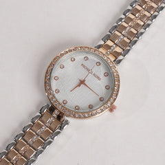 Two Tone Women Stylish Chain Wrist Watch White Dial MK