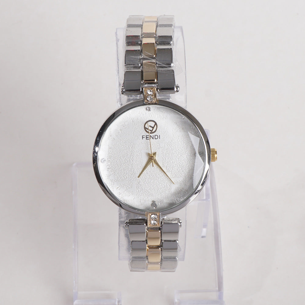 Two Tone Women Stylish Chain Wrist Watch White Dial F